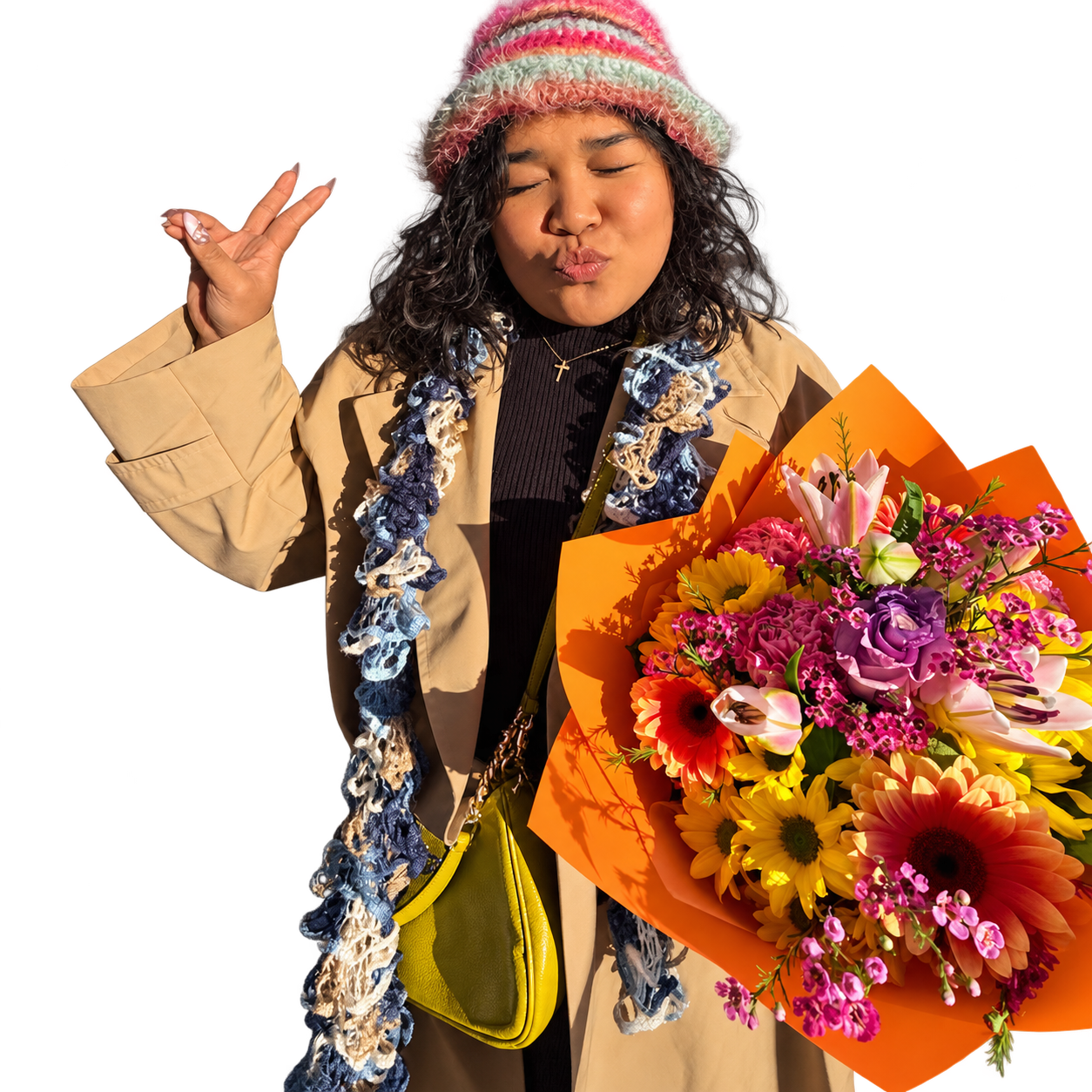 MJ Angeles holding a bouquet